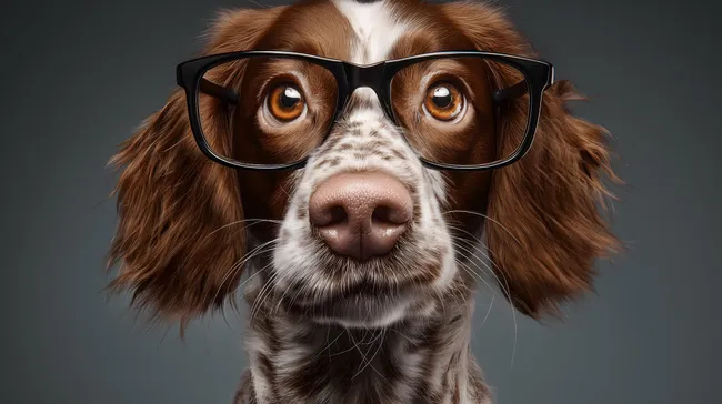 Hundeportrait mit Brille im Studio