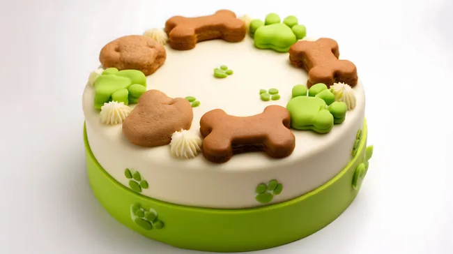 Hundetorte mit leckerem Hundenackwerk und Pfoten aus Fondant