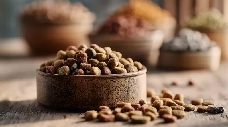 Hundetrockenfutter in rustikaler Schale