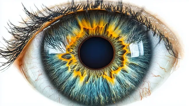 Hypernaturalistisches Nahaufnahme-Auge mit leuchtender Iris