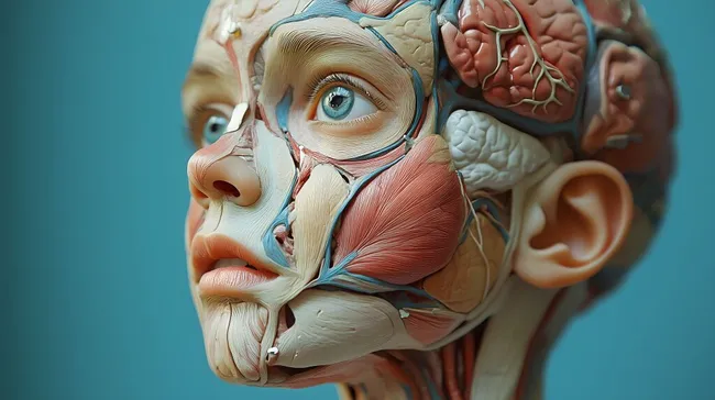 Hyperrealistisches Gesichtsmuskelmodell mit anatomischen Details