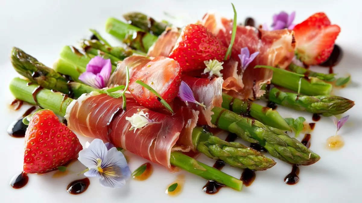 Iberico Schinken mit Spargel und Erdbeeren