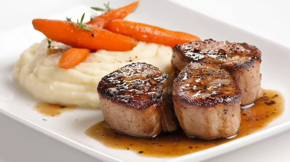 Iberico Schweinefilet an Madeira-Jus photorealistisch