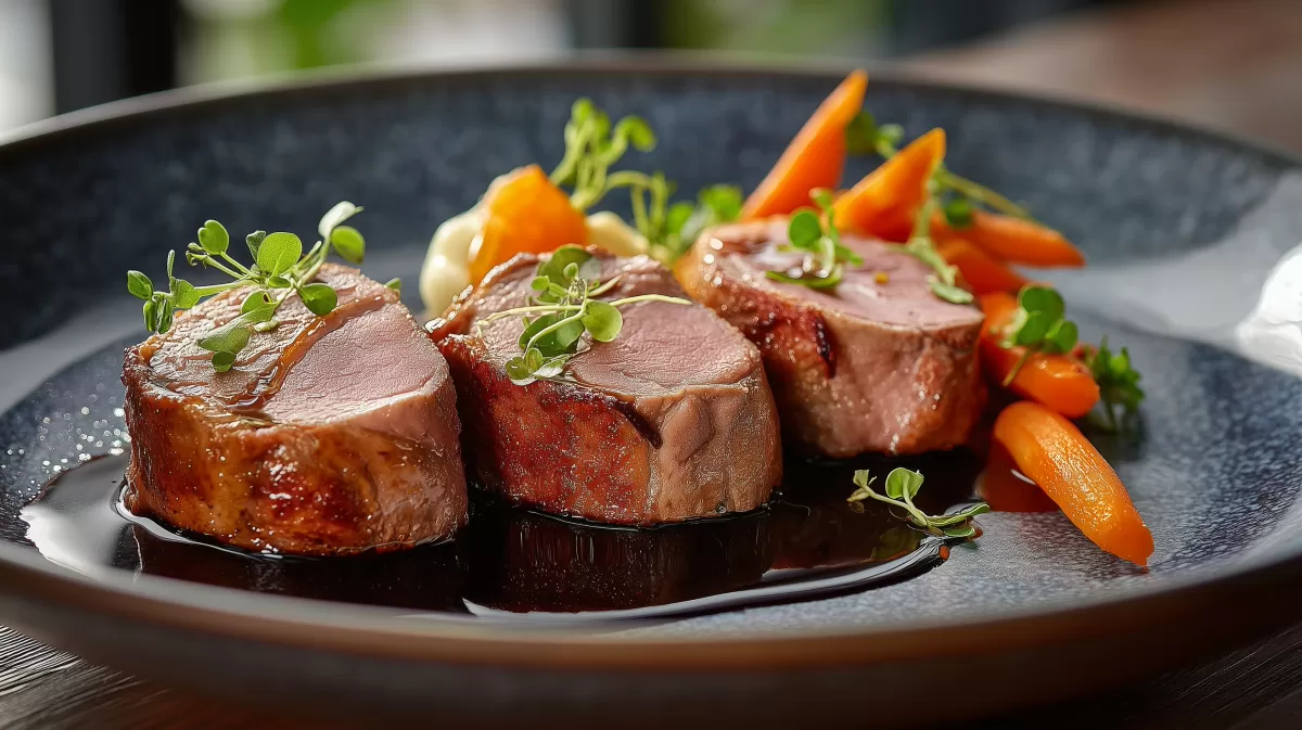 Iberico Schweinefilet mit Madeira Jus photorealistisch
