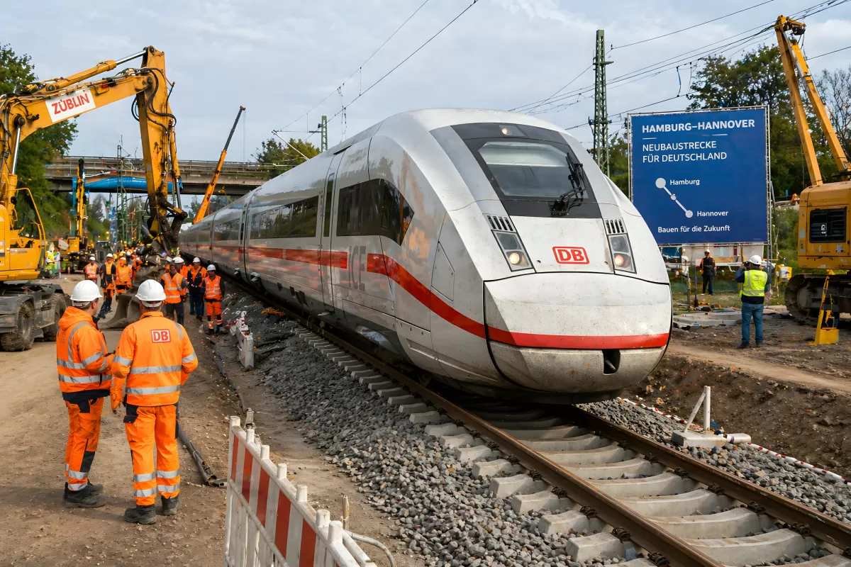 ICE-Zug auf neuer Baustelle Hamburg-Hannover