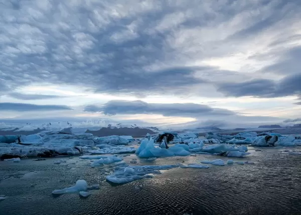 Iceland Icebergs with cloudy sky