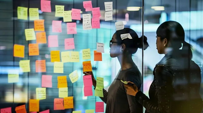 Ideensammlung im Büro durch Post-it-Notizen