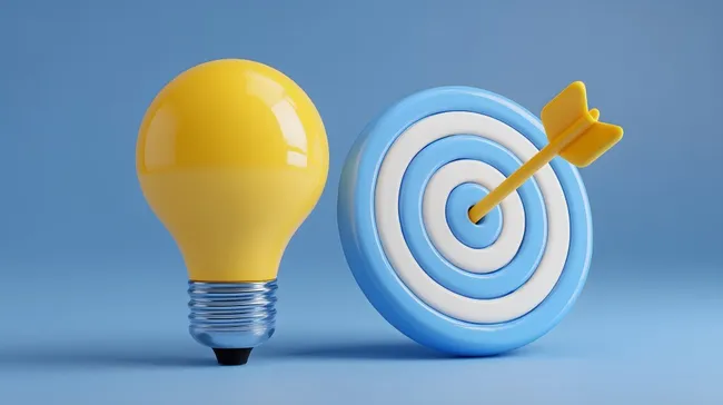 Ideenvisualisierung durch Glühbirne und Zielscheibe