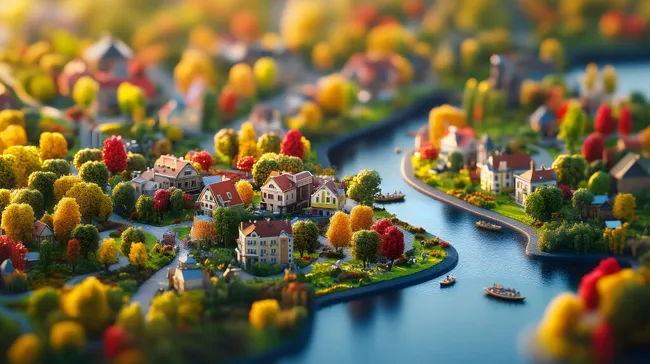 Idyllische Herbstlandschaft im Tilt-Shift-Stil