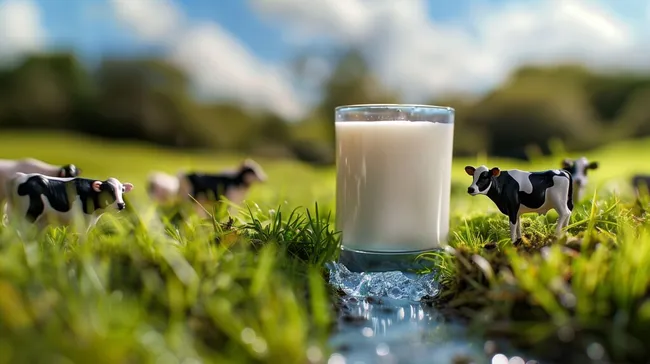 Idyllische Milchpause auf grüner Wiese