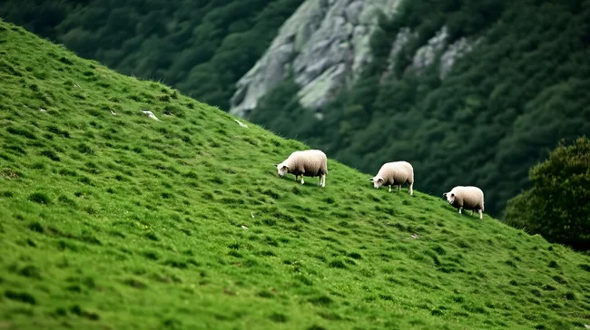 Idyllische Schafweide in irischer Berglandschaft