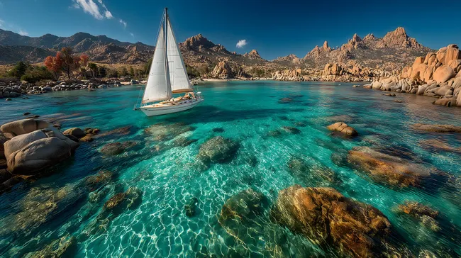 Idyllische Segeltour in türkisfarbenem Gewässer