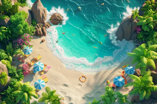 Idyllischer Strandurlaub mit Palmen und Felsen