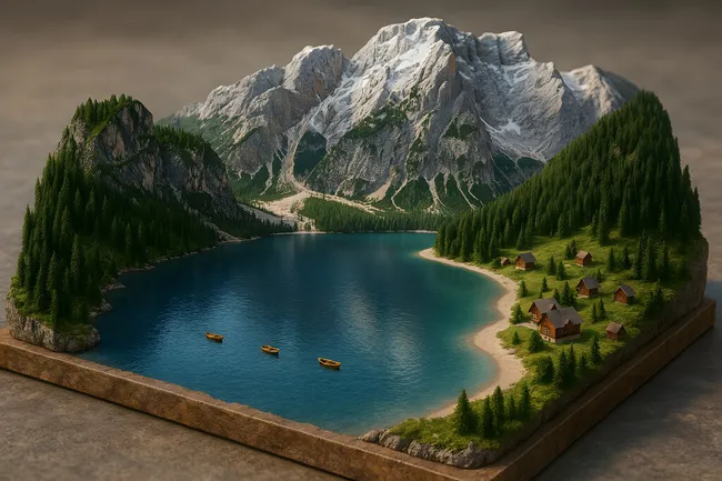 Idyllisches Alpendorf am smaragdgrünen Bergsee