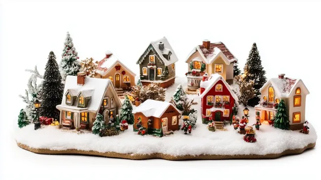 Idyllisches Weihnachtsdorf mit beleuchteten Häuschen