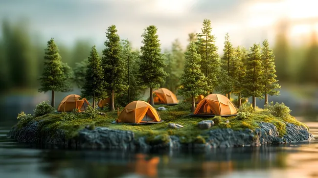 Idyllisches Zeltlager in Waldlandschaft am Wasser