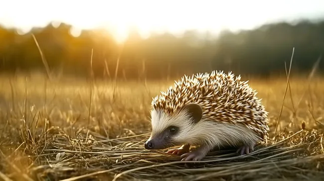 Igel im Sonnenuntergang auf goldener Getreidewiese