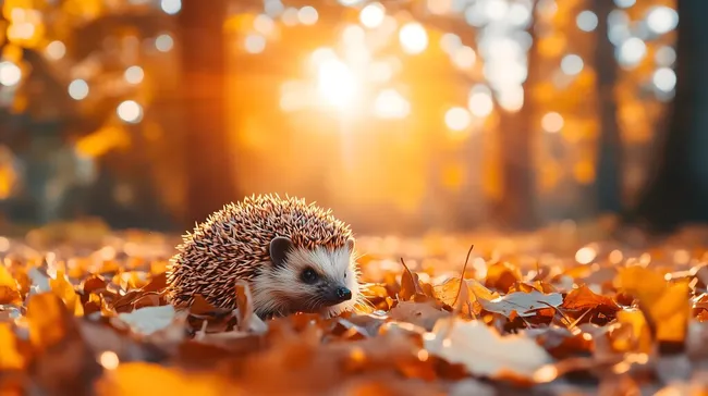 Igel in goldener Herbstlandschaft