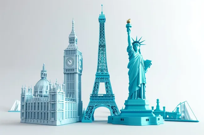 Ikonische Wahrzeichen der Welt in modernem Design