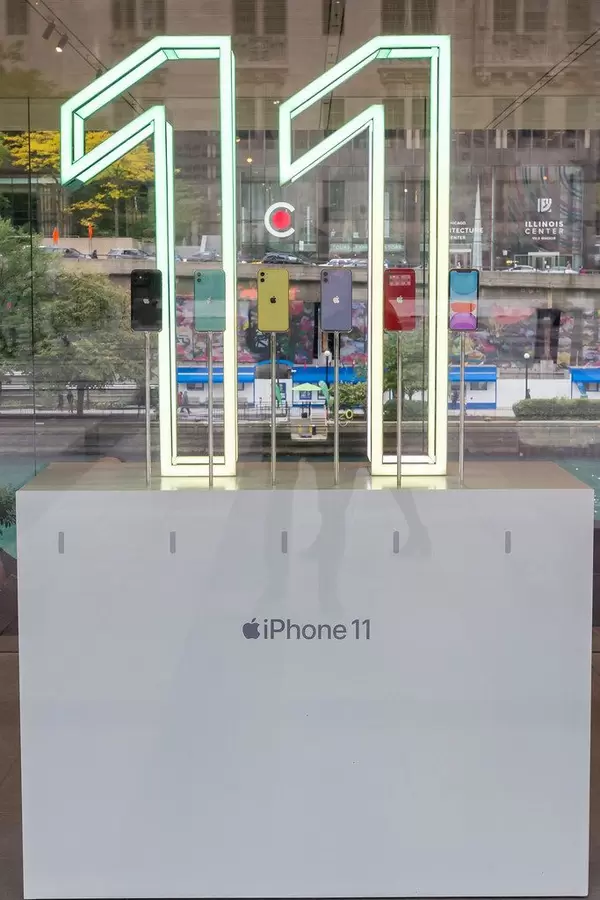 Illuminated numbers to promote the new iPhone 11 at the Apple Store at Michigan Avenue in Chicago