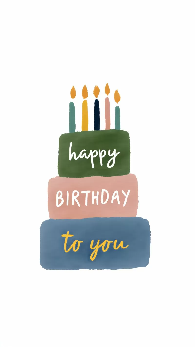 Illustrated birthday cake with candles and pastel colors