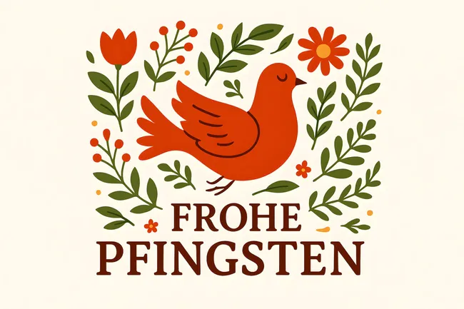 Illustration von Pfingsten mit Tauben und Blumen