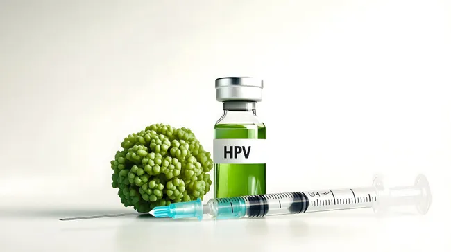 Impfstoff gegen HPV-Virus und Broccoli-Nahaufnahme