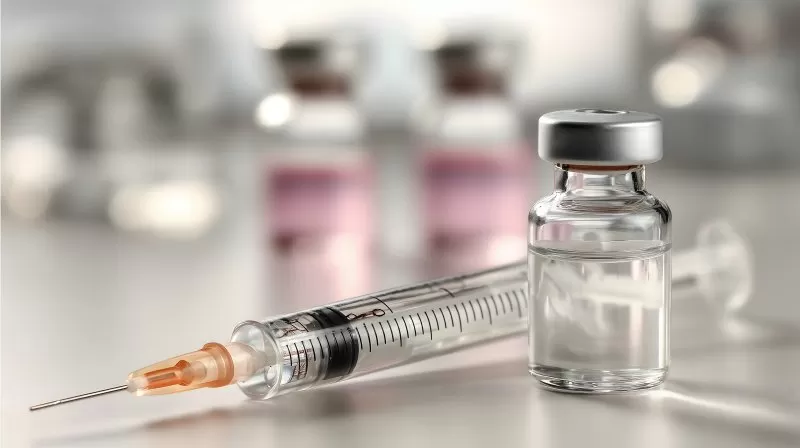 Impfstoff mit Spritze im klinischen Umfeld