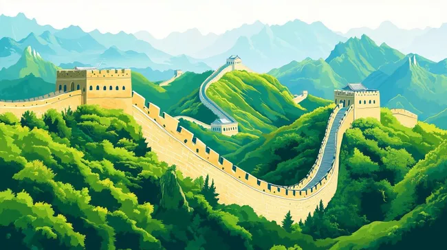 Imposante Große Mauer in grüner Berglandschaft