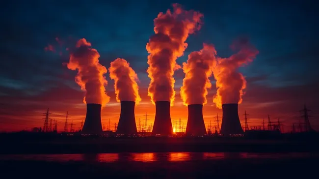 Imposante Industriearchitektur am Sonnenuntergang