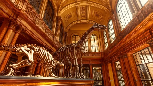 Imposantes Naturkundemuseum mit Dinosaurierskeletten