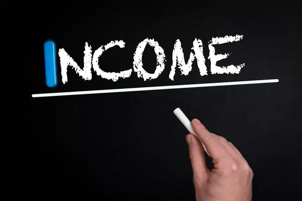 Income text on blackboard
