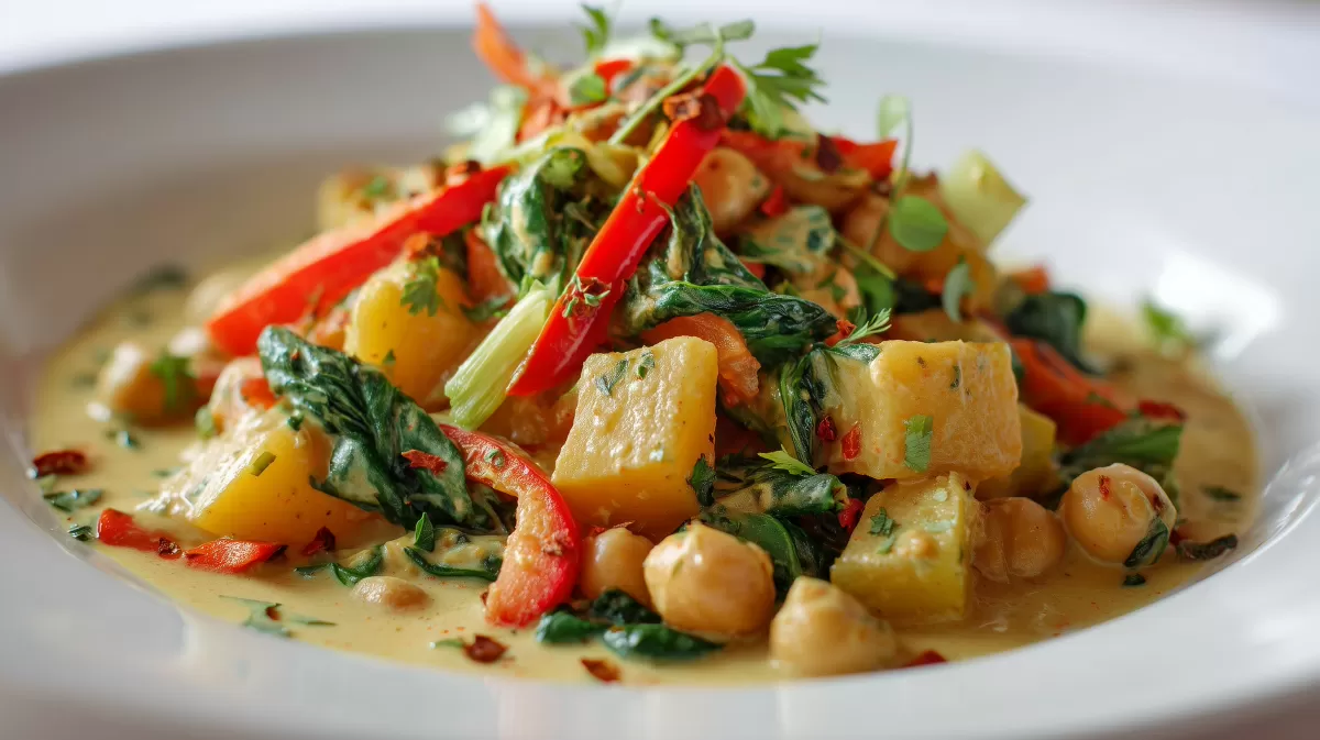 Indische Kartoffeln mit Kichererbsen in Curry-Sauce