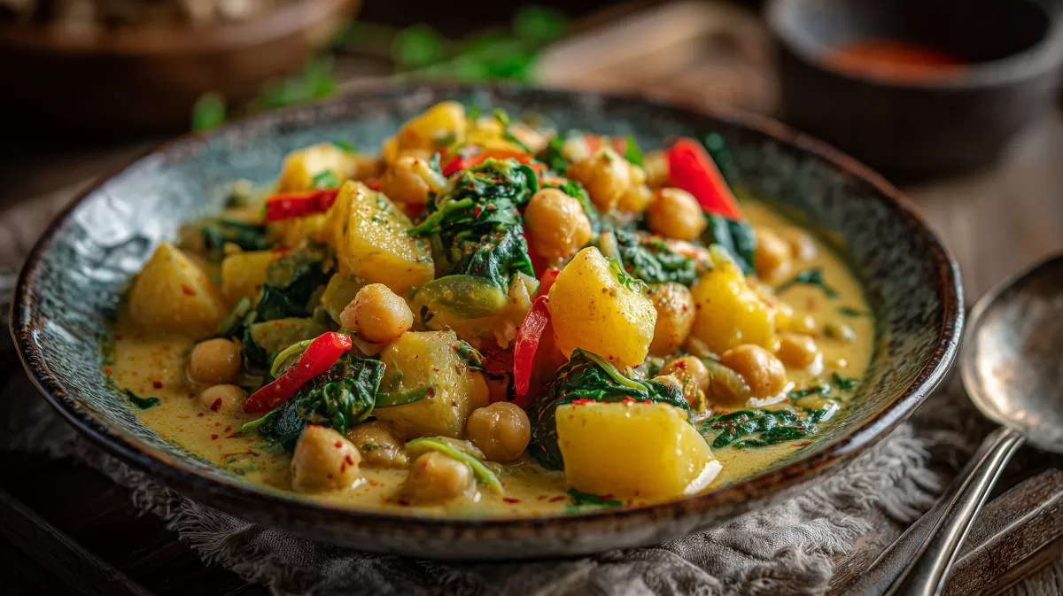 Indische Kartoffeln mit Kichererbsen in Currysauce