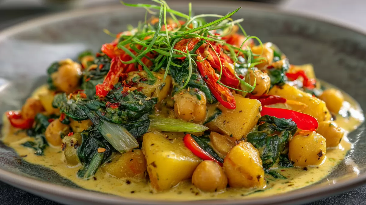 Indische Kartoffeln mit Kichererbsen und Spinat