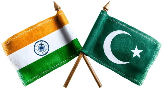 Indische und pakistanische Flaggen vor weißem Hintergrund