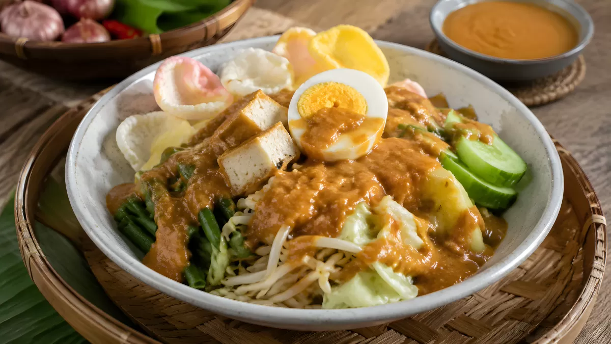 Indonesisches Gado-Gado mit Erdnusssauce und Ei