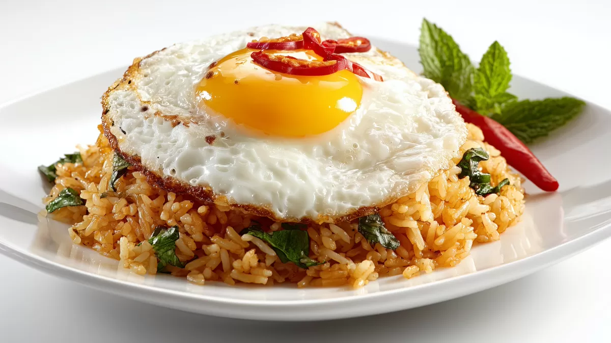 Indonesisches Nasi Goreng mit Ei und Chili