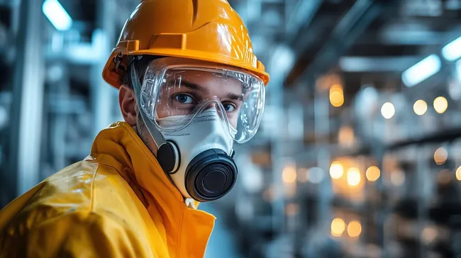 Industriearbeiter in Schutzausrüstung bei der Arbeit
