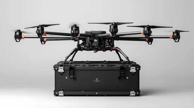 Industrielle Drohne mit Transportbox für Lieferungen