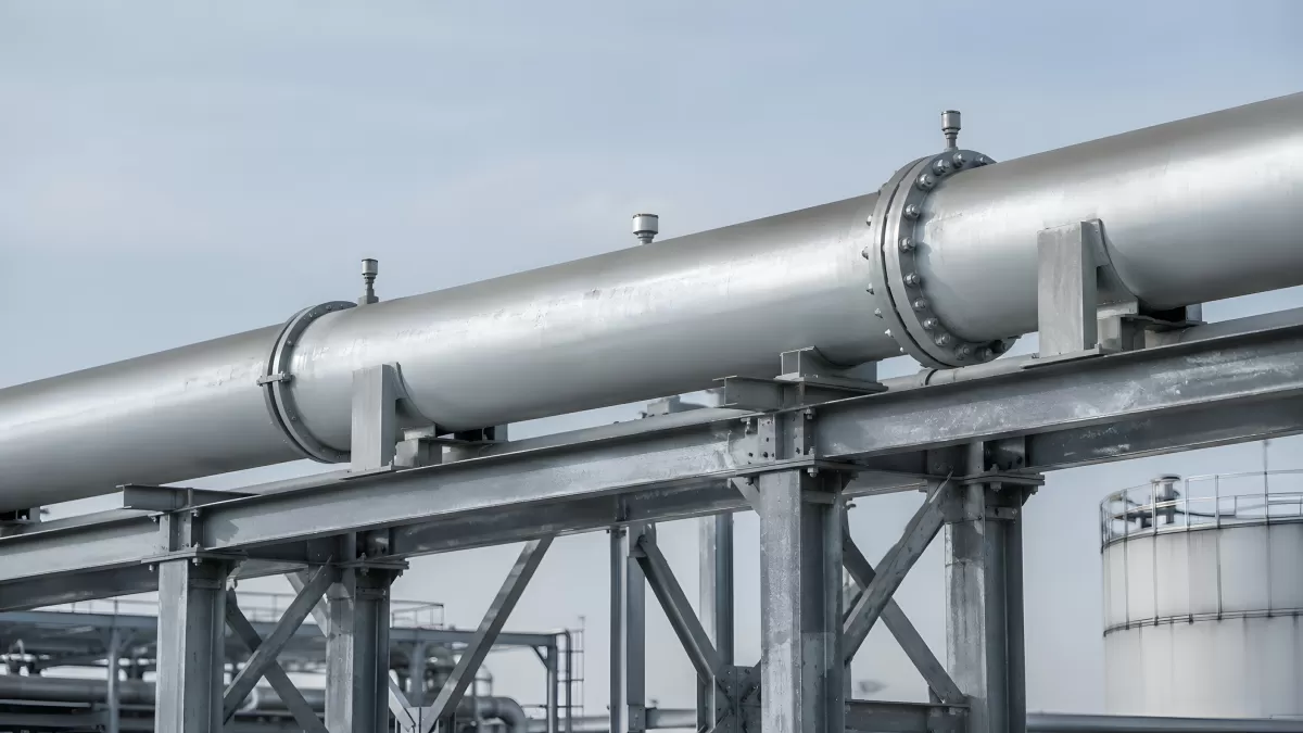 Industrielle Rohrleitungen aus Stahl an einem Chemiewerk