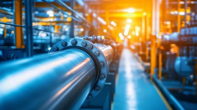 Industrielle Stahlrohre in leuchtender Beleuchtung