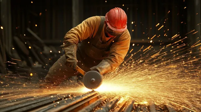 Industrieller Metallarbeiter beim Funkenschlagen