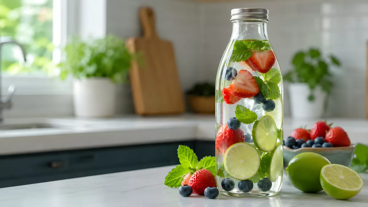 Infused Water mit Beeren, Limette und Minze