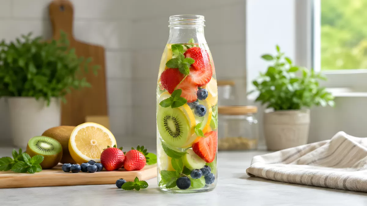 Infused Water mit Erdbeeren, Kiwi und Zitrone