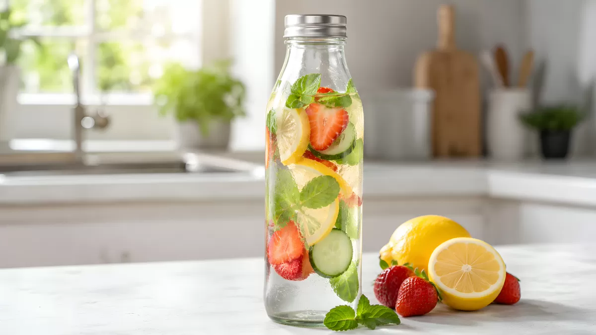 Infused Water mit Erdbeeren, Zitrone und Gurke