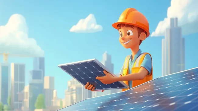 Ingenieur installiert Solarmodul auf Dach in Stadtkulisse