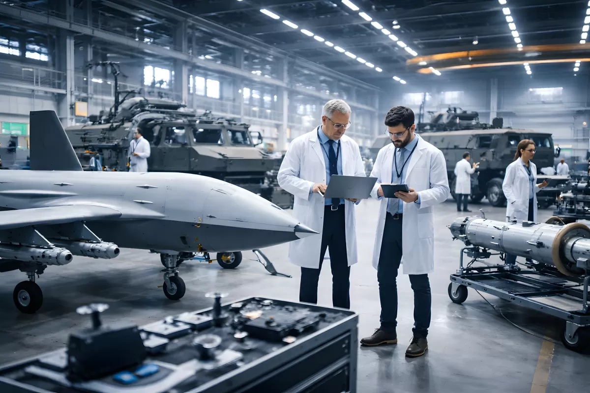 Ingenieure analysieren Drohne in Rüstungsproduktion