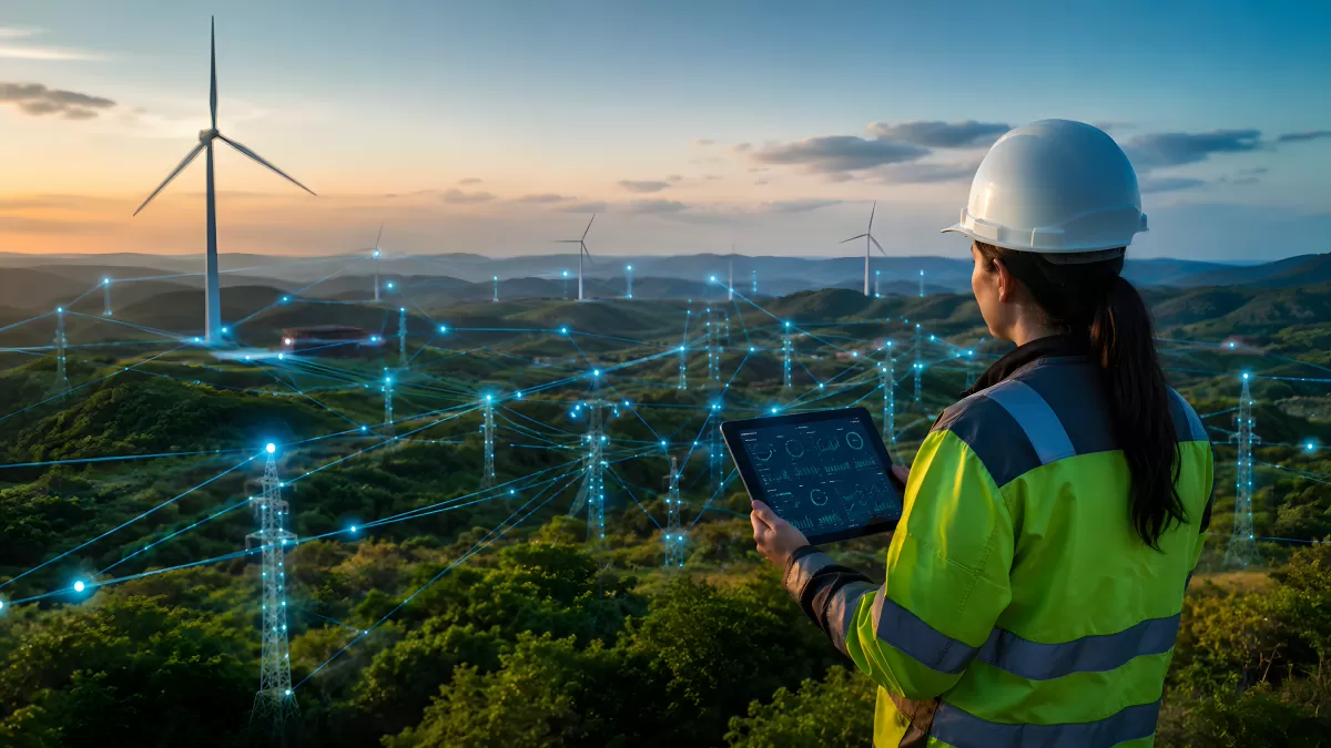 Ingenieurin überwacht Windpark mit digitalem Netzwerk