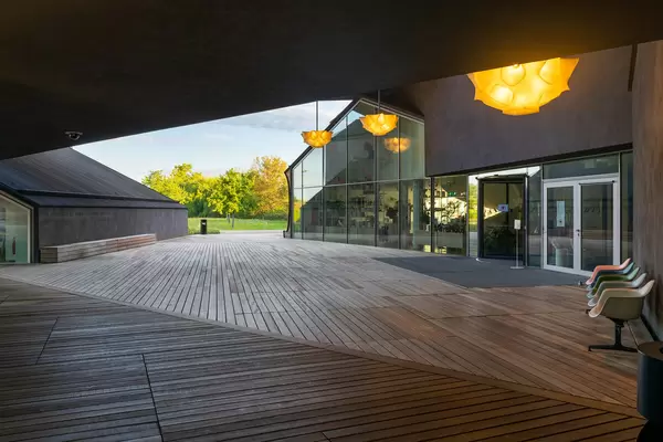Inner yard of an interlaced main building of Vitra museum